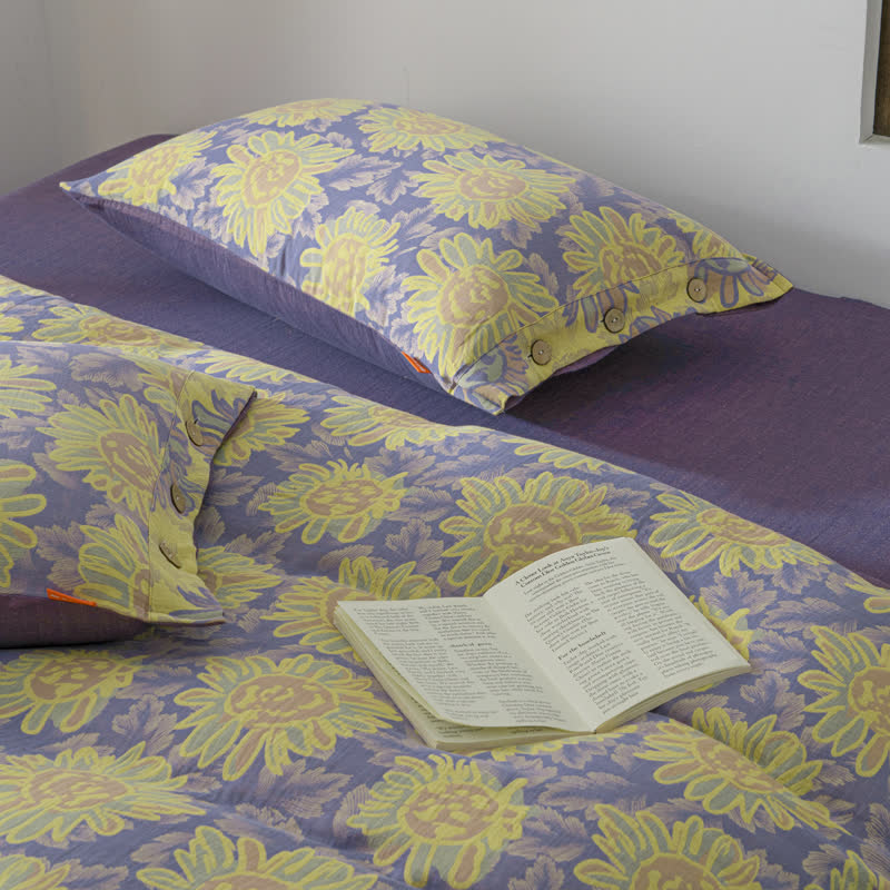 Set di biancheria da letto in garza di cotone jacquard girasole (4 pezzi)