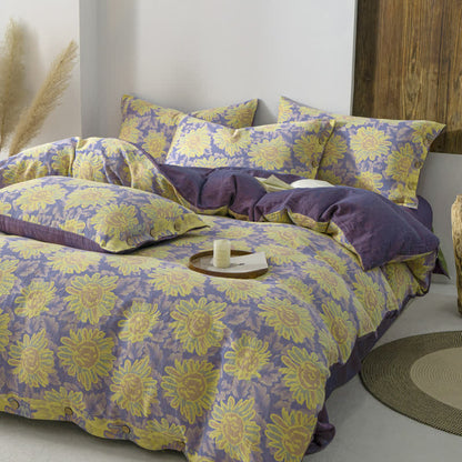 Set di biancheria da letto in garza di cotone jacquard girasole (4 pezzi)