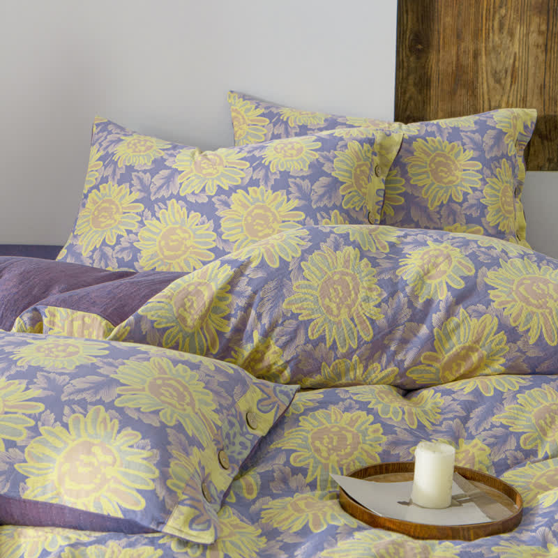 Set di biancheria da letto in garza di cotone jacquard girasole (4 pezzi)