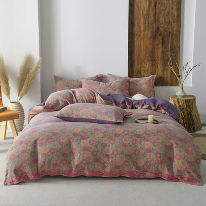 Set copripiumino con bottoni floreali (4 pezzi)