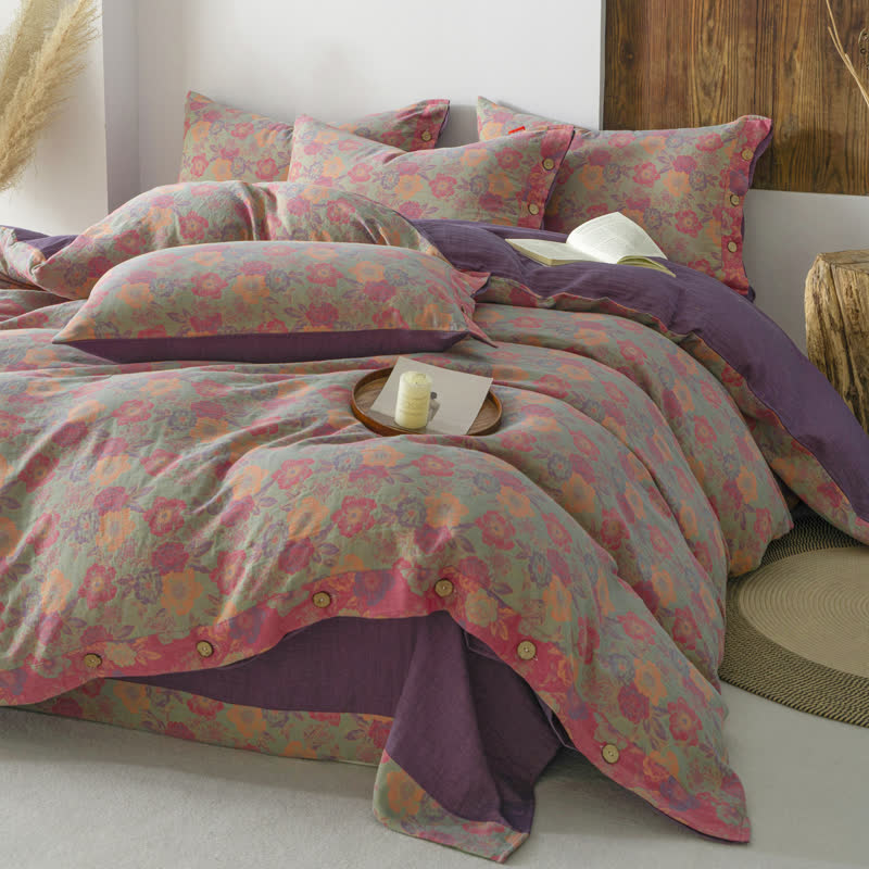 Set copripiumino con bottoni floreali (4 pezzi)