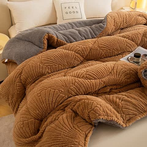 Coperta in jacquard Sherpa con foglie di Ginkgo e anima trapuntata