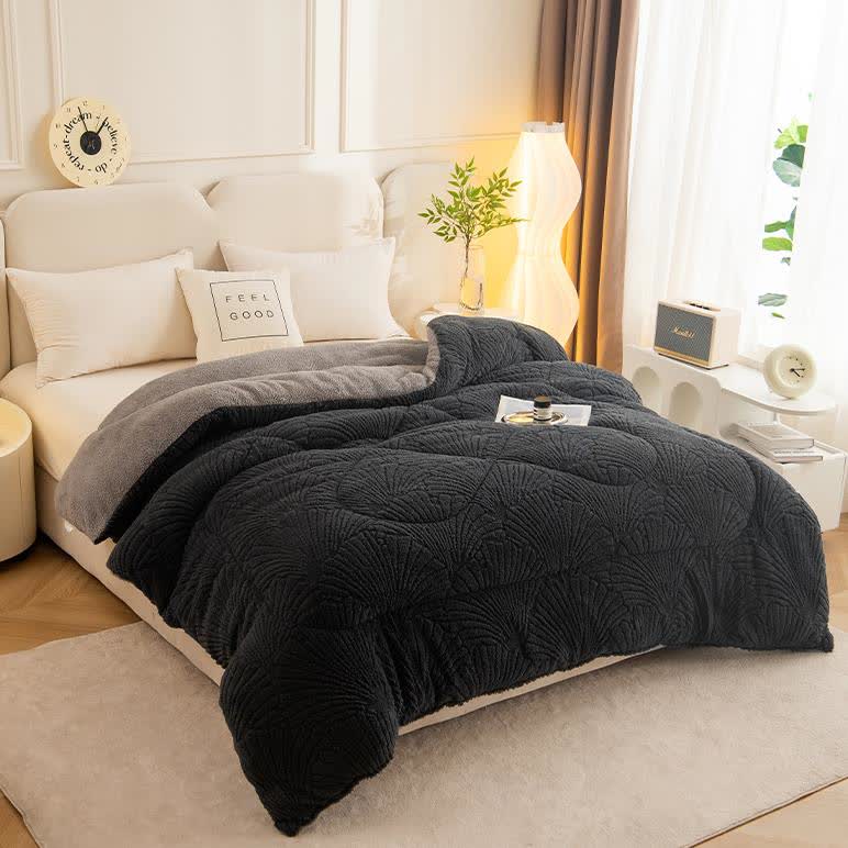 Coperta in jacquard Sherpa con foglie di Ginkgo e anima trapuntata