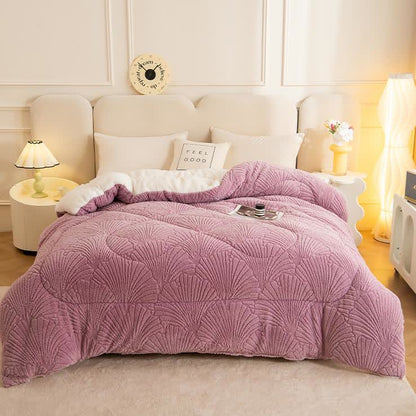 Coperta in jacquard Sherpa con foglie di Ginkgo e anima trapuntata