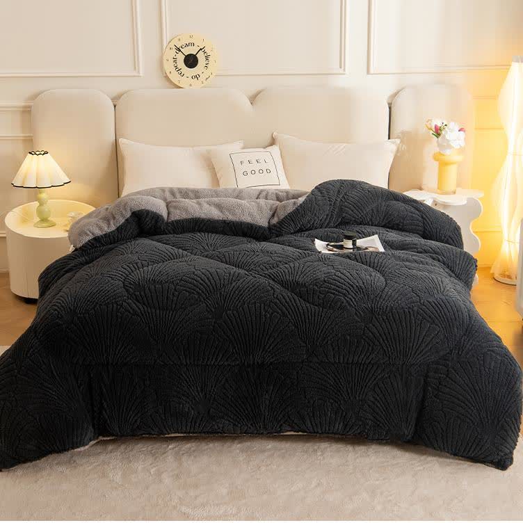 Coperta in jacquard Sherpa con foglie di Ginkgo e anima trapuntata