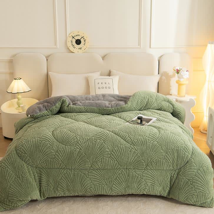 Coperta in jacquard Sherpa con foglie di Ginkgo e anima trapuntata