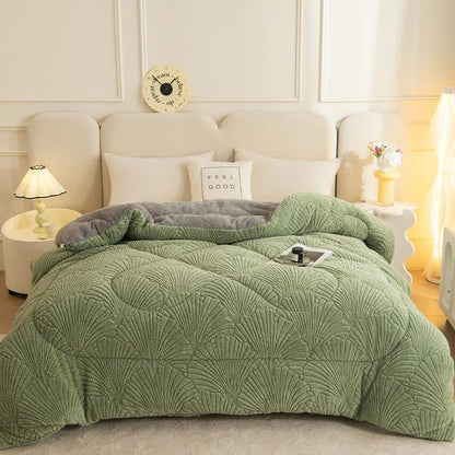 Coperta in jacquard Sherpa con foglie di Ginkgo e anima trapuntata