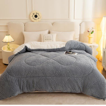 Coperta in jacquard Sherpa con foglie di Ginkgo e anima trapuntata