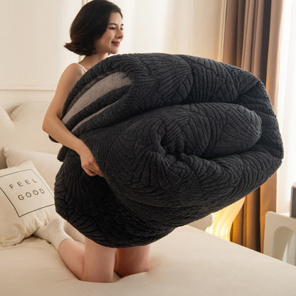 Coperta in jacquard Sherpa con foglie di Ginkgo e anima trapuntata