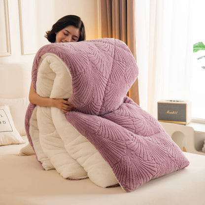 Coperta in jacquard Sherpa con foglie di Ginkgo e anima trapuntata
