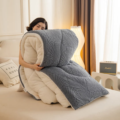Coperta in jacquard Sherpa con foglie di Ginkgo e anima trapuntata