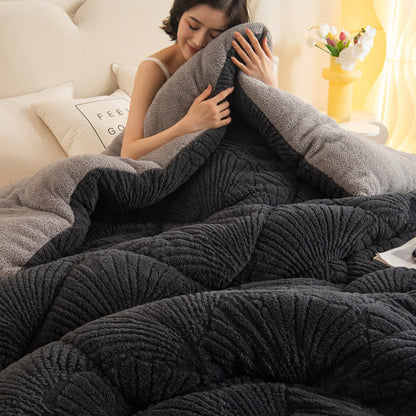 Coperta in jacquard Sherpa con foglie di Ginkgo e anima trapuntata