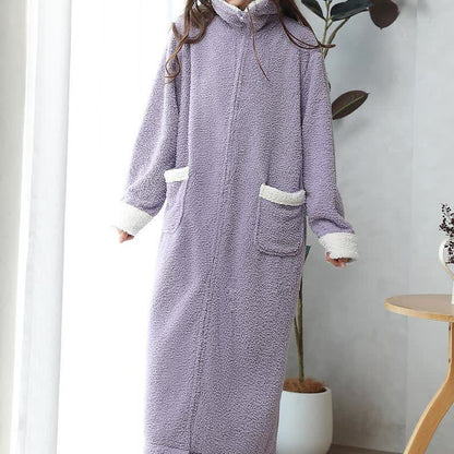 Camicia da notte lunga con cerniera in morbido pile caldo
