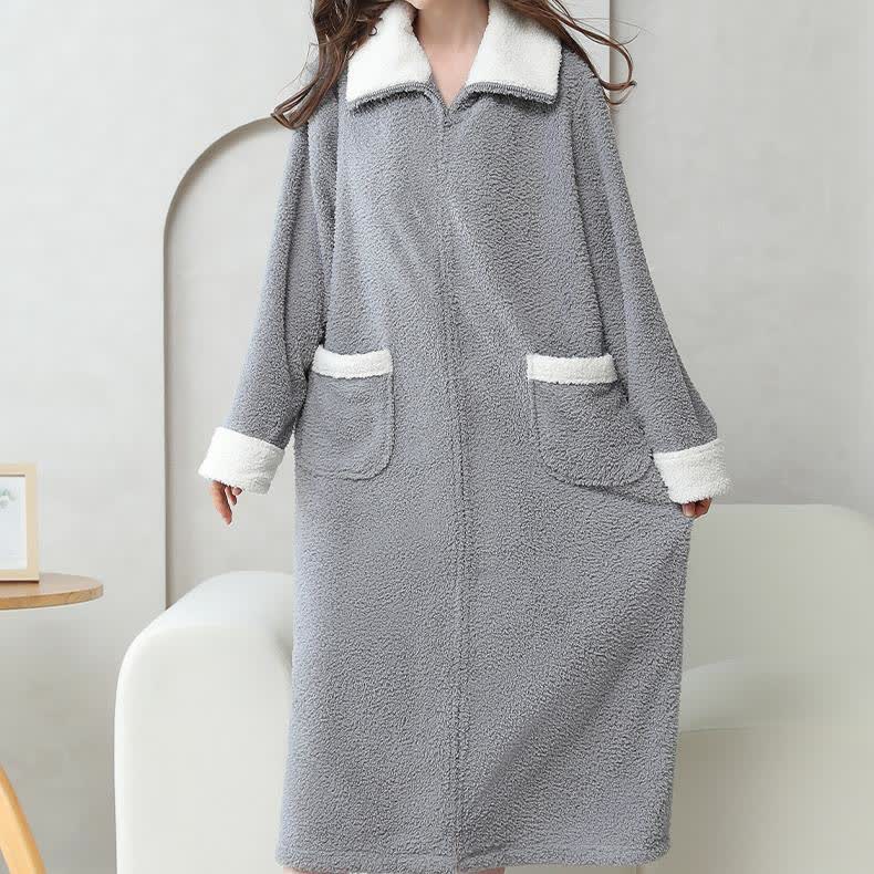 Camicia da notte lunga con cerniera in morbido pile caldo