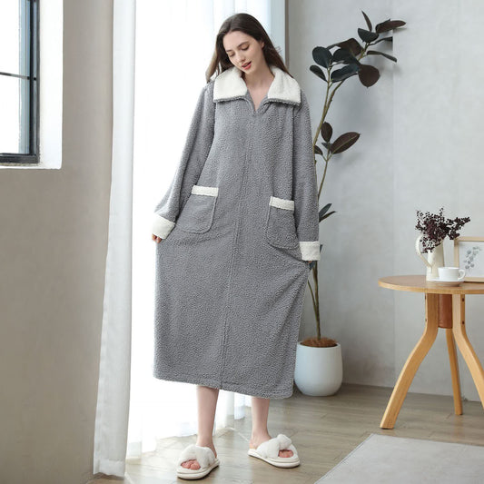 Camicia da notte lunga con cerniera in morbido pile caldo