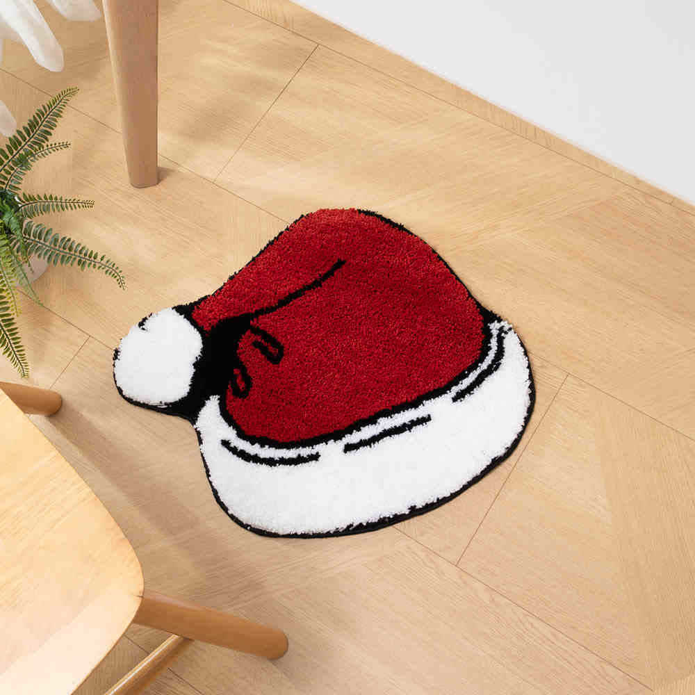 Tappetino antiscivolo floccato a forma di cappello di Babbo Natale