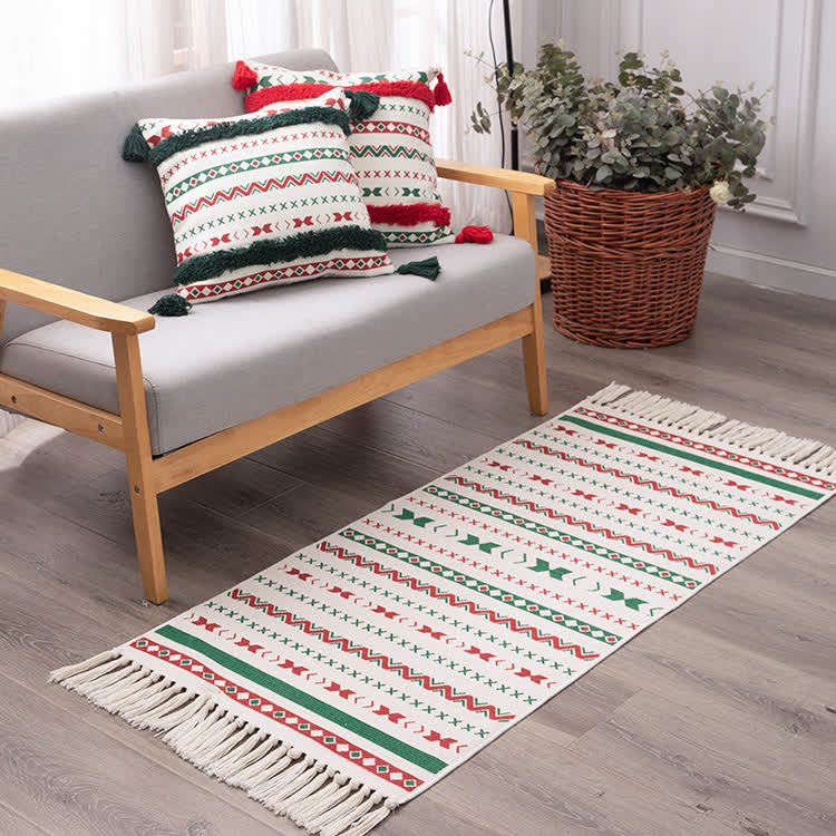 Tappeto da corridoio natalizio con nappe intrecciate