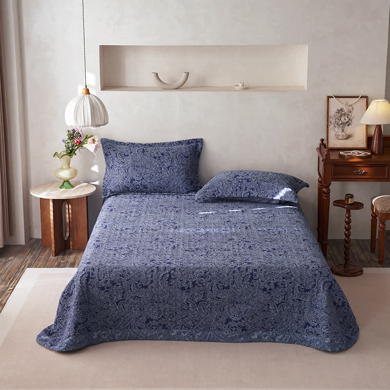 Copriletto trapuntato in garza di cotone con motivo Paisley vintage