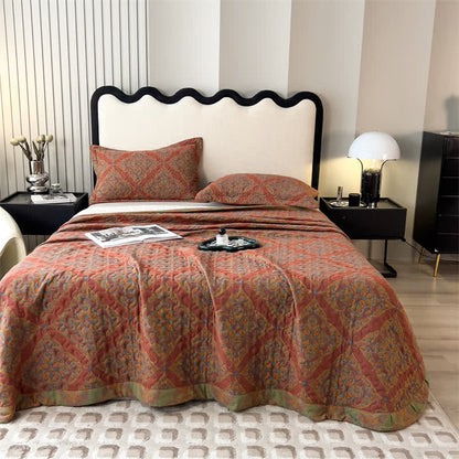 Copriletto trapuntato in cotone jacquard tinto in filo