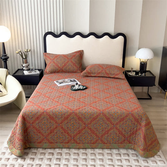 Copriletto trapuntato in cotone jacquard tinto in filo