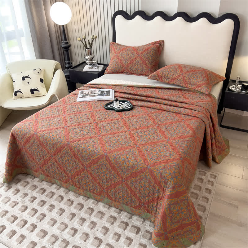 Copriletto trapuntato in cotone jacquard tinto in filo