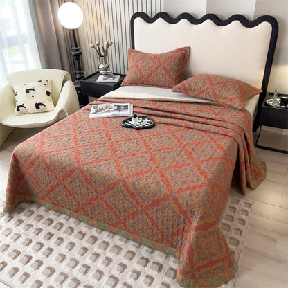 Copriletto trapuntato in cotone jacquard tinto in filo