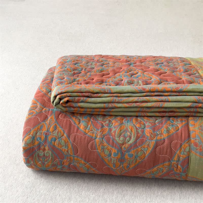 Copriletto trapuntato in cotone jacquard tinto in filo