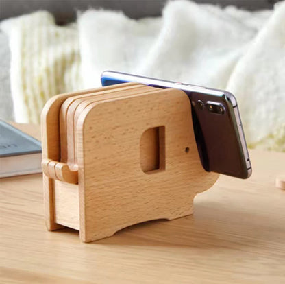 Porta telefono in legno a forma di elefante