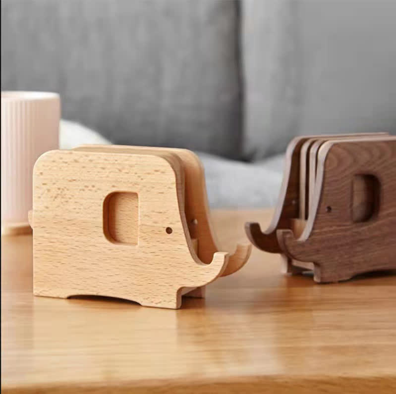 Porta telefono in legno a forma di elefante