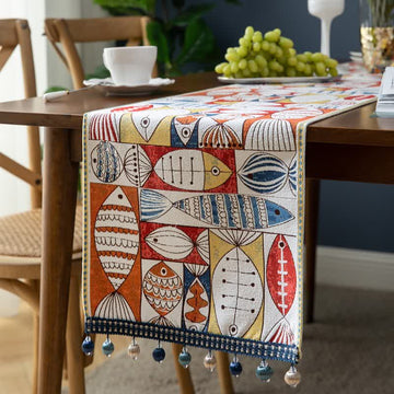 Runner da tavolo decorativo con nappa in ciniglia a forma di pesce