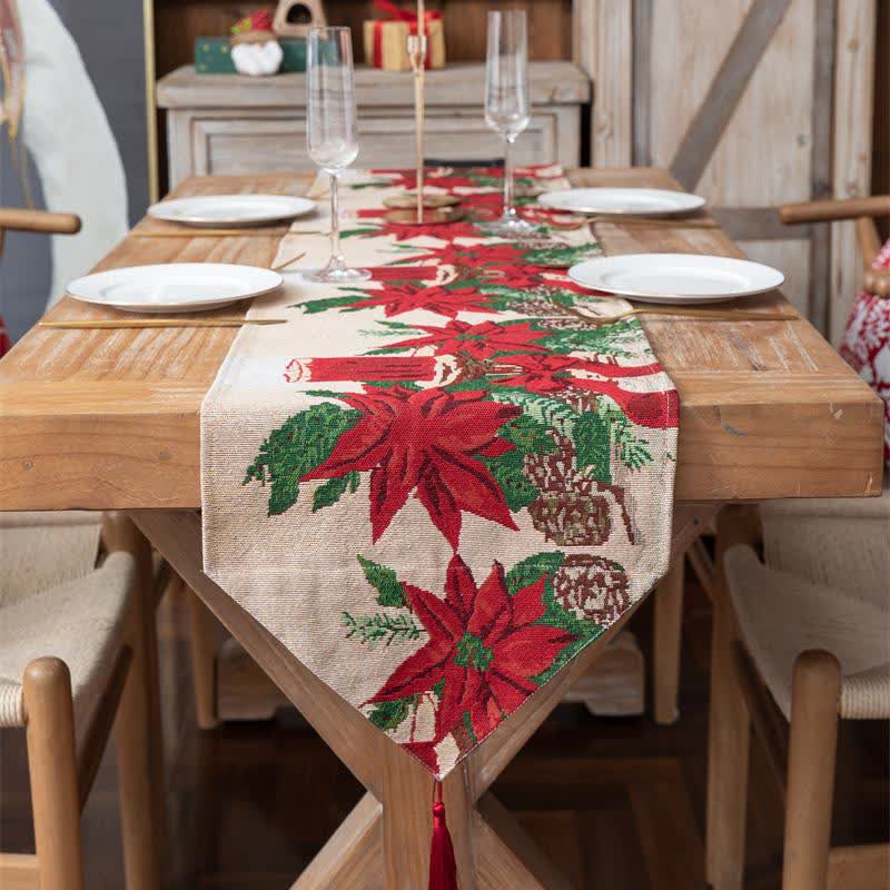Runner da tavola natalizio floreale in jacquard