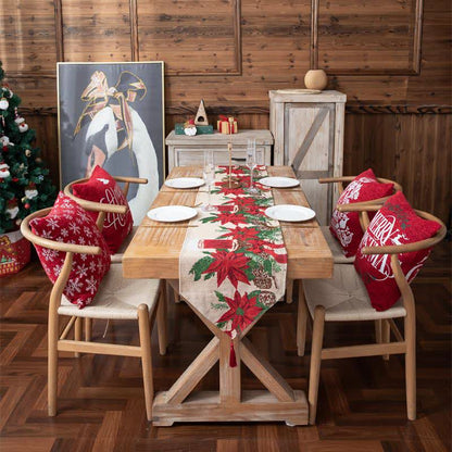 Runner da tavola natalizio floreale in jacquard