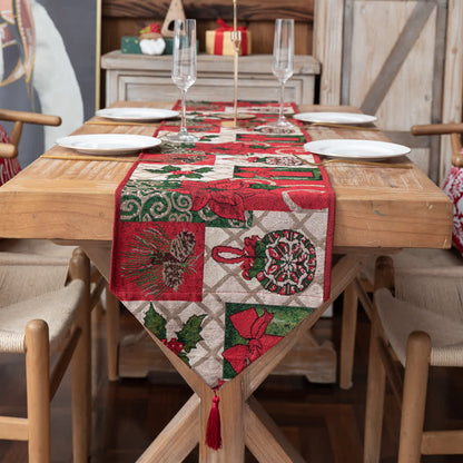 Runner da tavola natalizio floreale in jacquard
