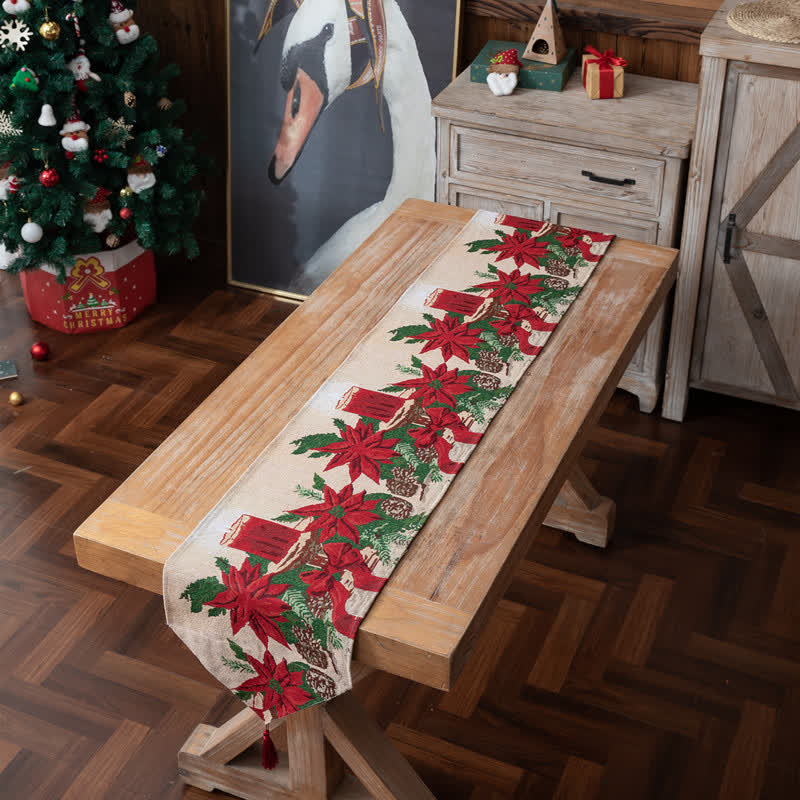 Runner da tavola natalizio floreale in jacquard