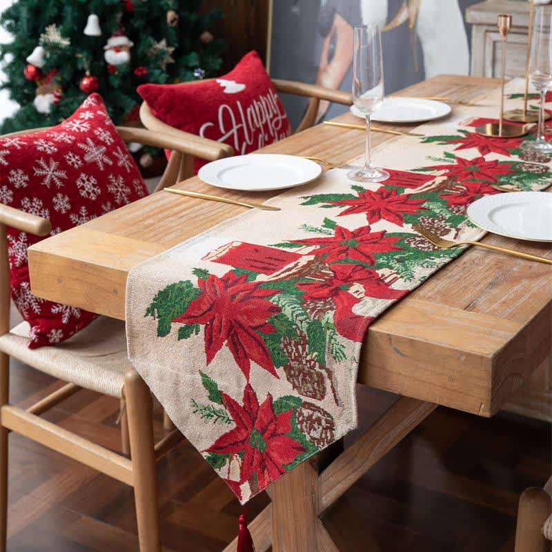 Runner da tavola natalizio floreale in jacquard