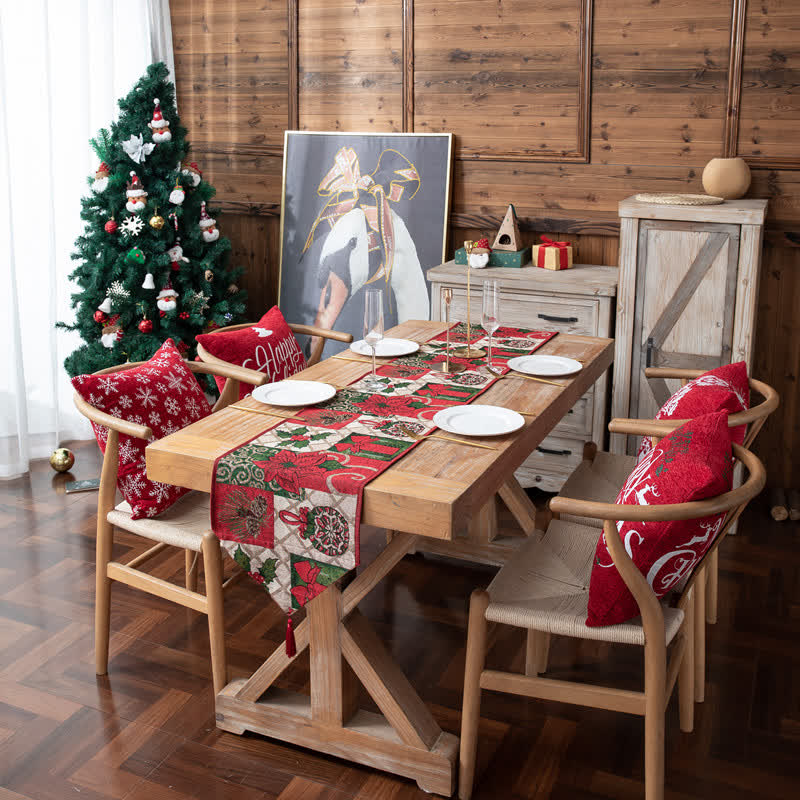 Runner da tavola natalizio floreale in jacquard