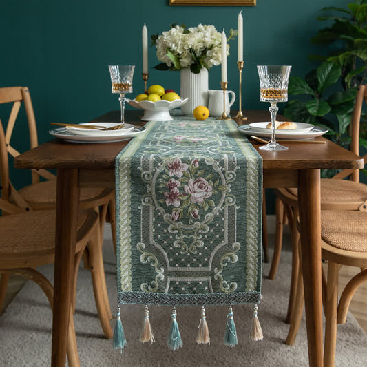 Runner da tavolo con nappe floreali vintage in jacquard
