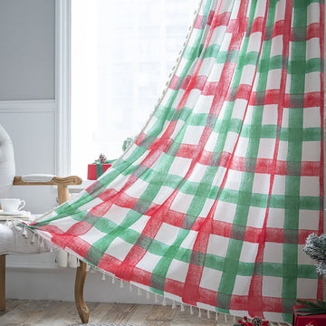 Tenda semi-ombreggiante in cotone a quadri natalizi
