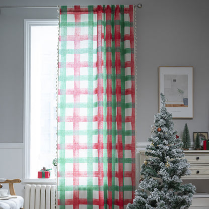 Tenda semi-ombreggiante in cotone a quadri natalizi