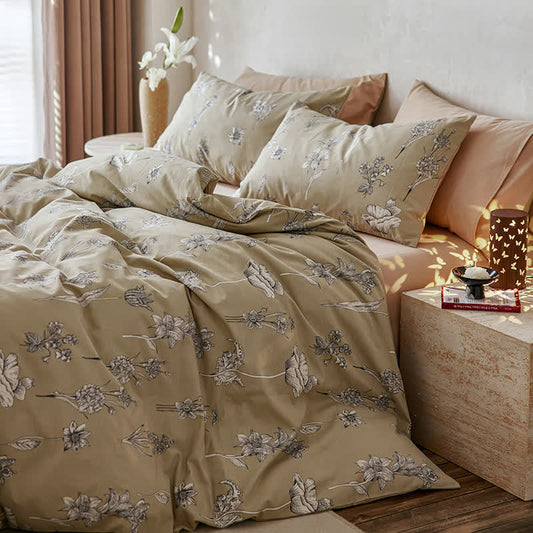 Set di biancheria da letto floreale in morbido cotone spazzolato (4 pezzi)