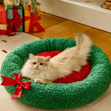 Letto caldo per animali domestici di forma rotonda natalizia