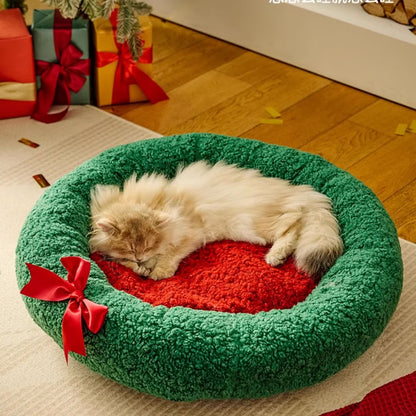 Letto caldo per animali domestici di forma rotonda natalizia
