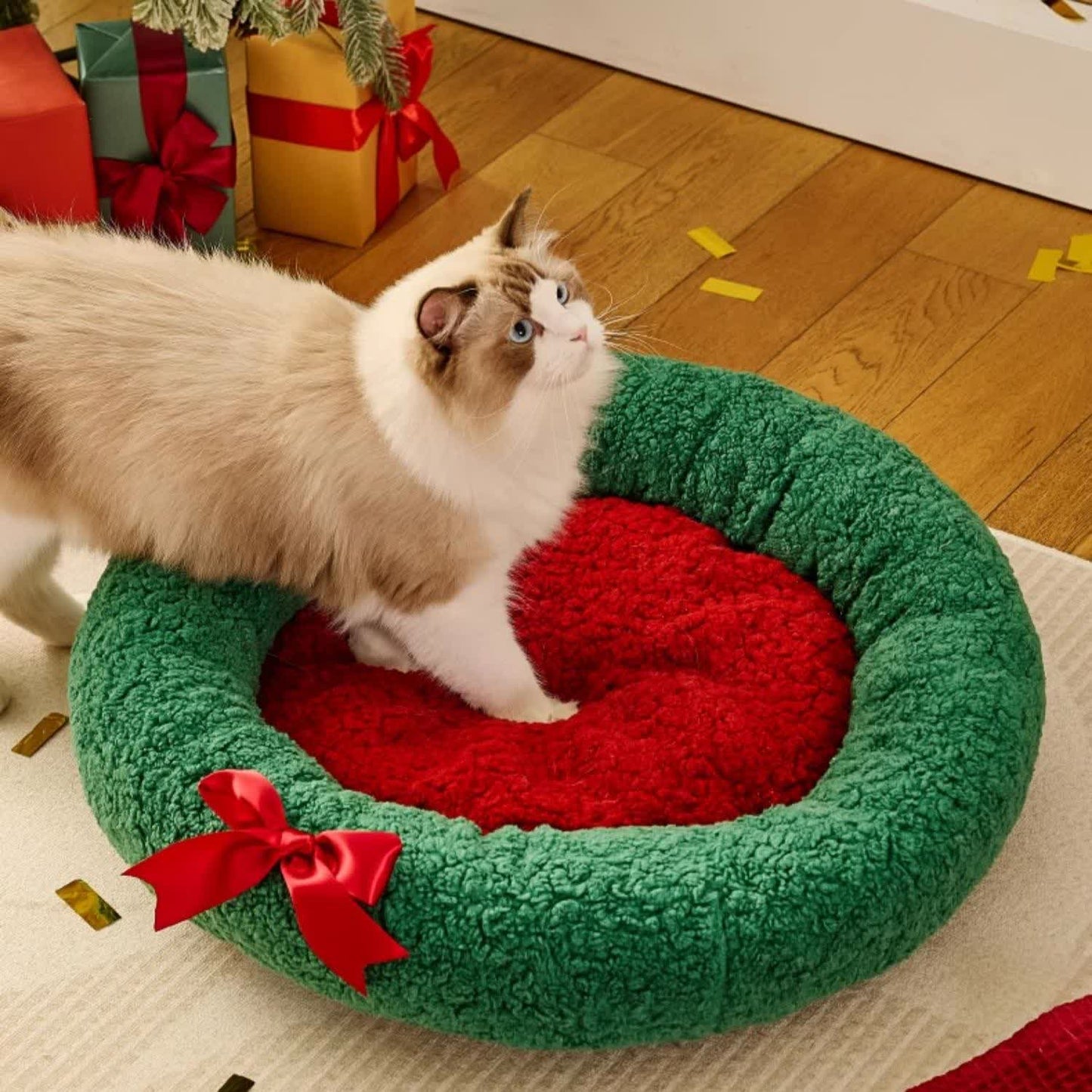 Letto caldo per animali domestici di forma rotonda natalizia