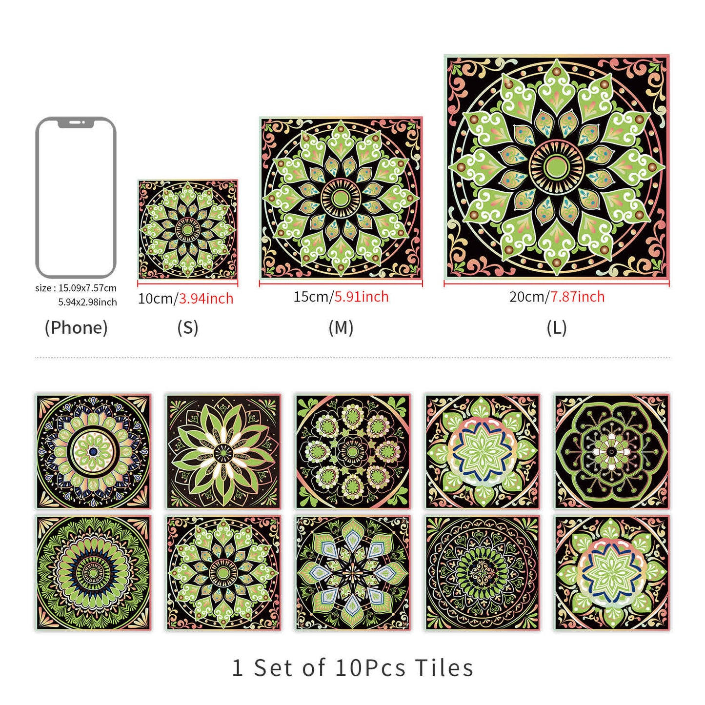 Adesivo murale Mandala staccabile e attaccabile (10 pezzi)