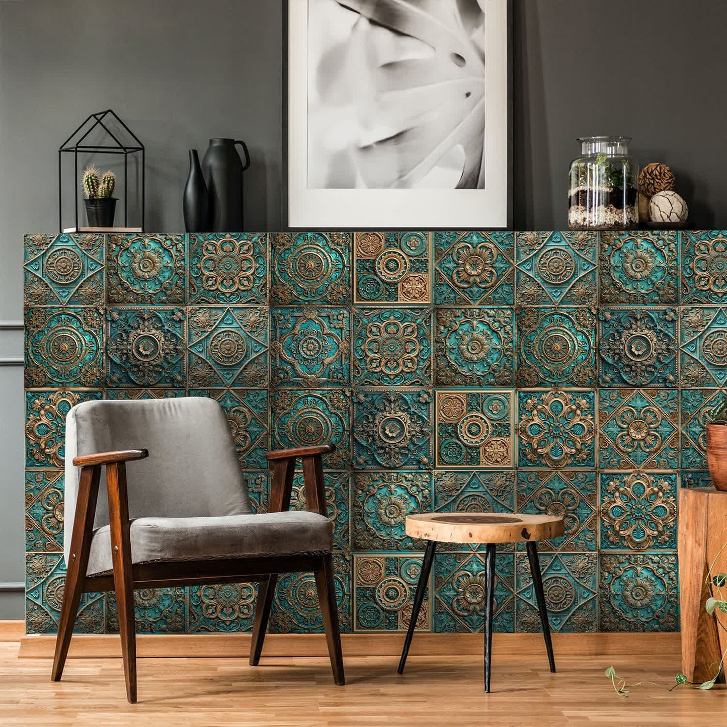 Adesivi per piastrelle impermeabili con mandala vintage (10 pezzi)