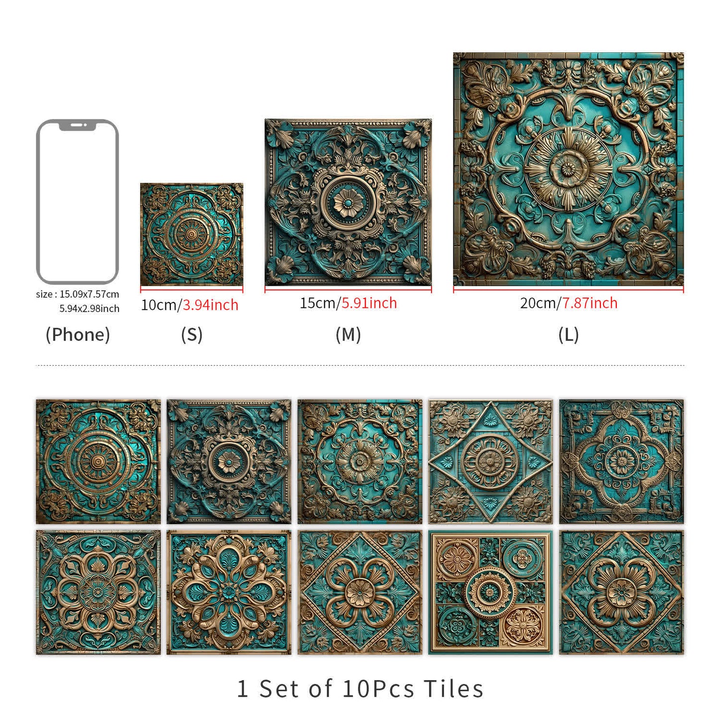 Adesivi per piastrelle impermeabili con mandala vintage (10 pezzi)