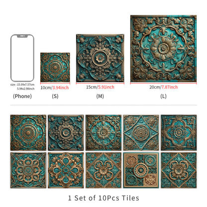 Adesivi per piastrelle impermeabili con mandala vintage (10 pezzi)