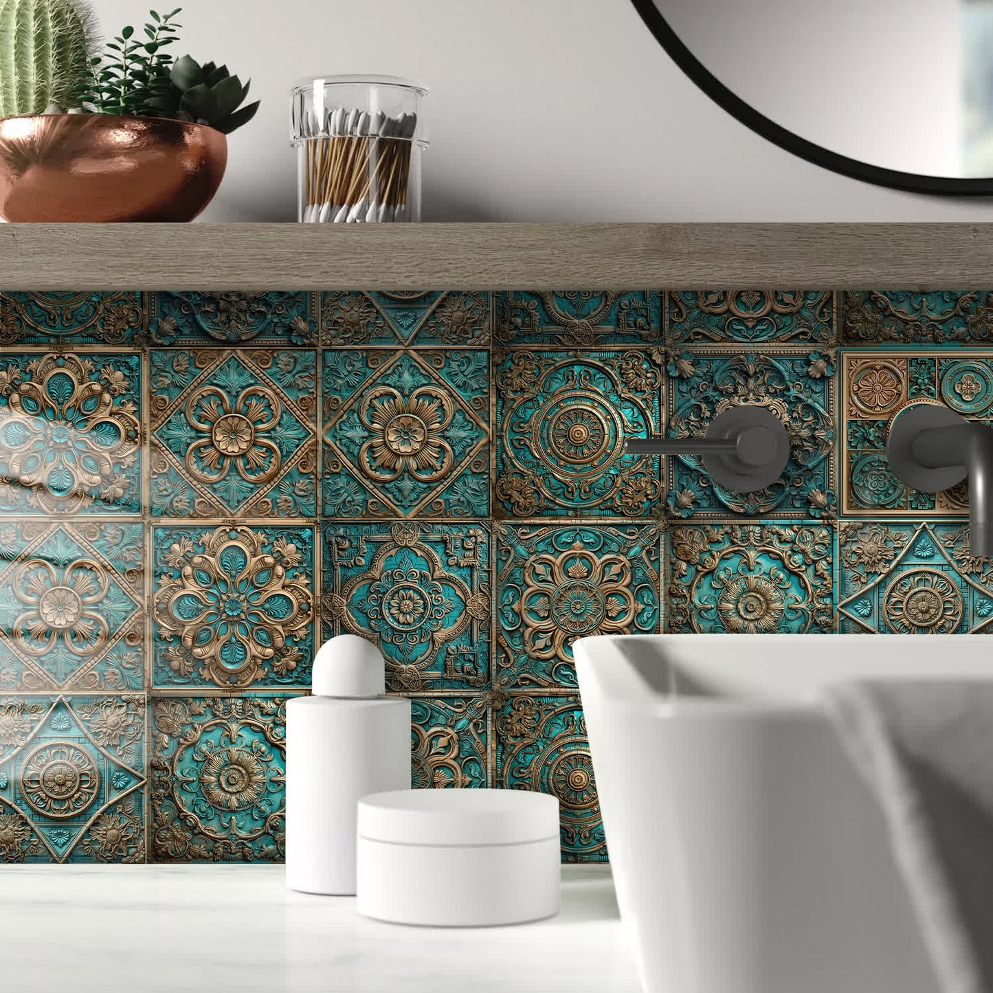 Adesivi per piastrelle impermeabili con mandala vintage (10 pezzi)