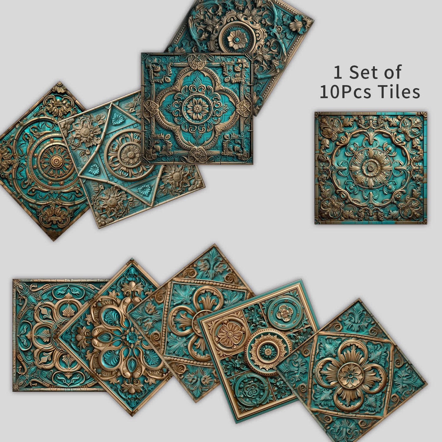 Adesivi per piastrelle impermeabili con mandala vintage (10 pezzi)