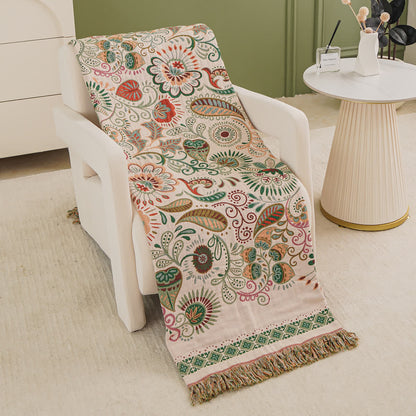 Coperta in garza di cotone con motivo paisley retrò e nappa